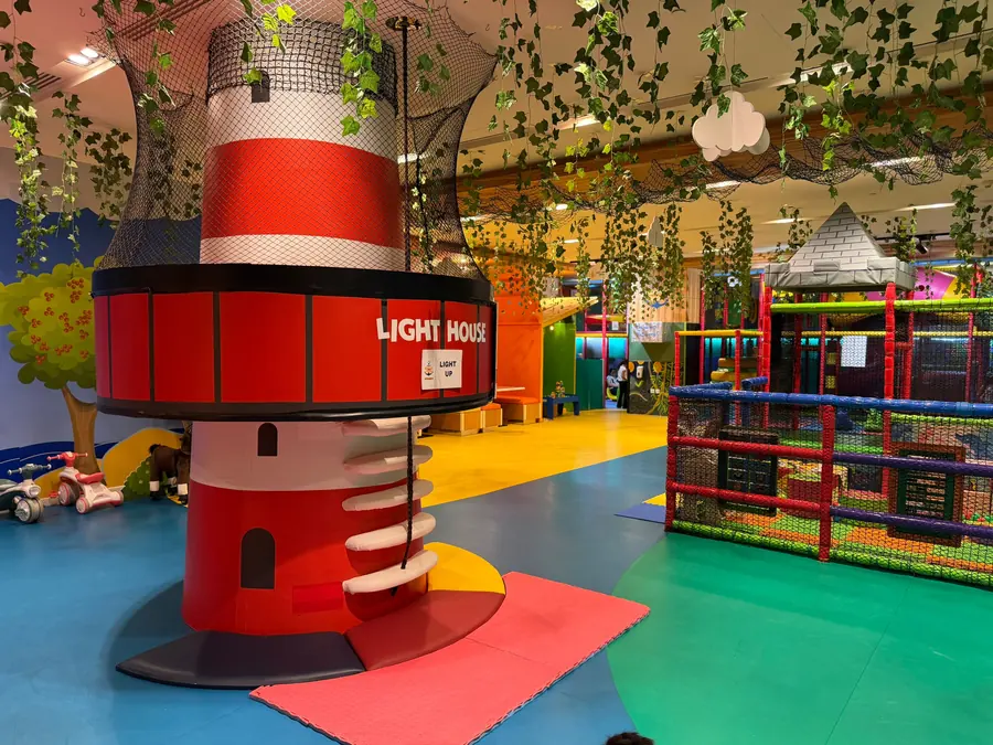 The red and white lighthouse climbing tower